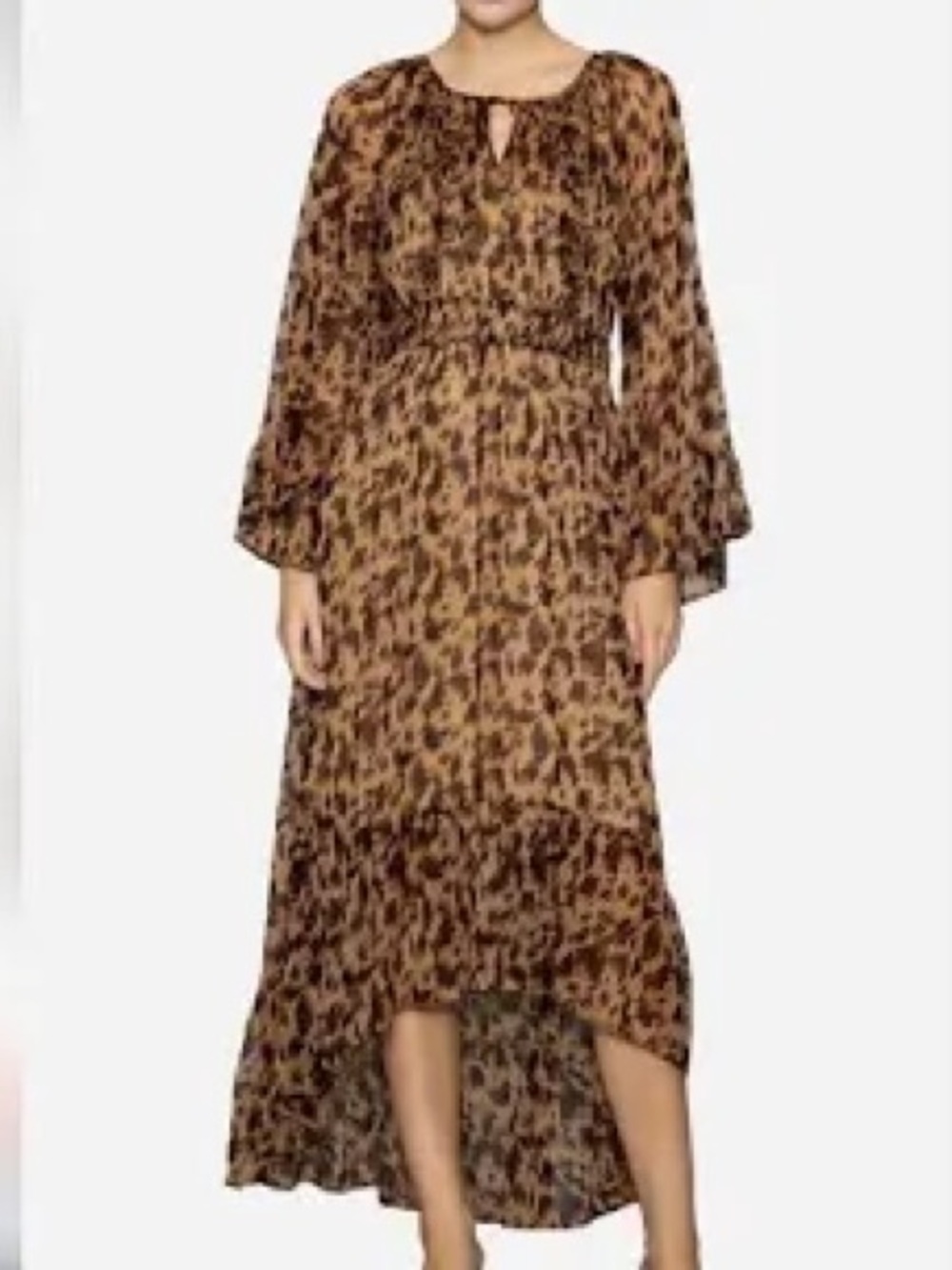 MELLODAY Leopard-Print High-Low Maxi Dress in Brown and Black